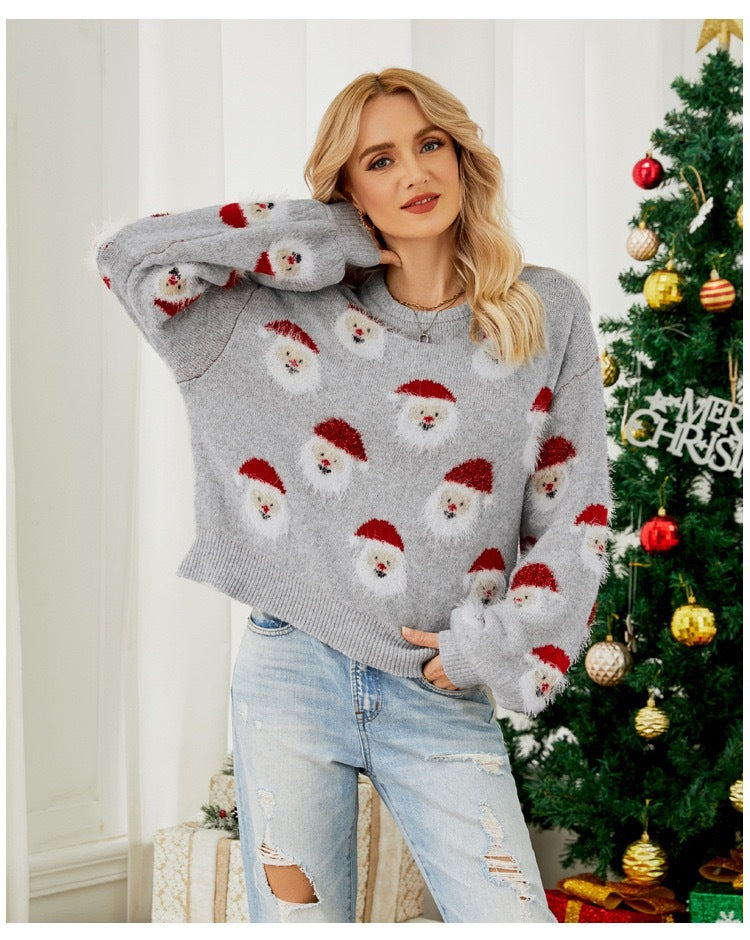 Damen festlicher Pullover mit weihnachtlichem Santa-Muster Stalluxe