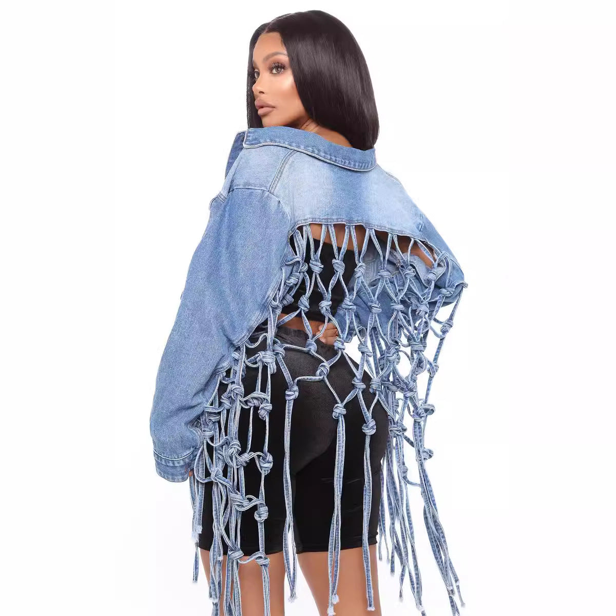 Damen Denimjacke mit einzigartigem Knoten-Detail und lässigem Schnitt Stalluxe