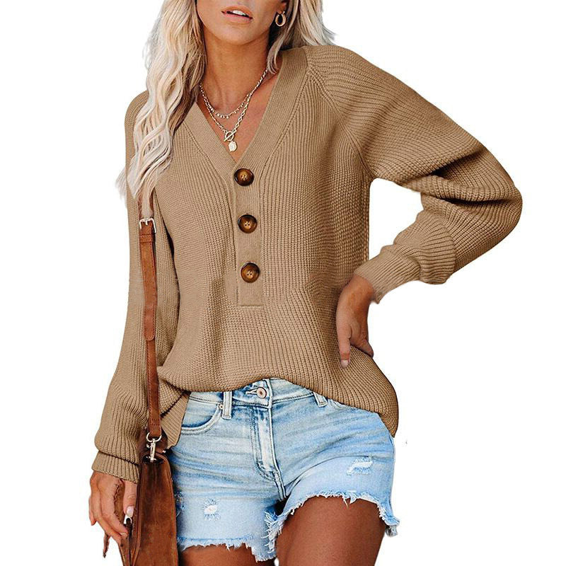 Damen Strickpullover mit V-Ausschnitt und Knopfdetails Stalluxe