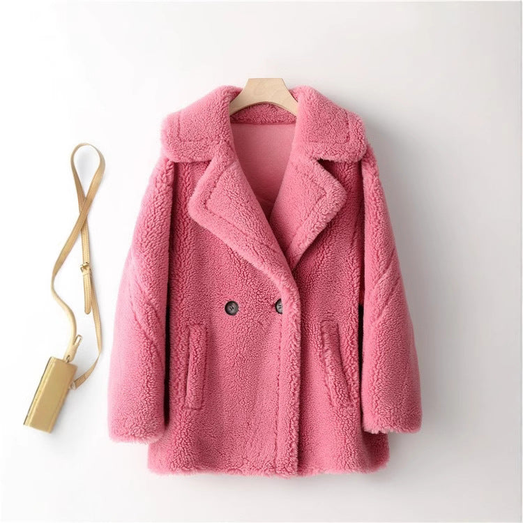 Damen kuscheliger Teddycoat mit doppelter Knopfleiste und Taschen Stalluxe