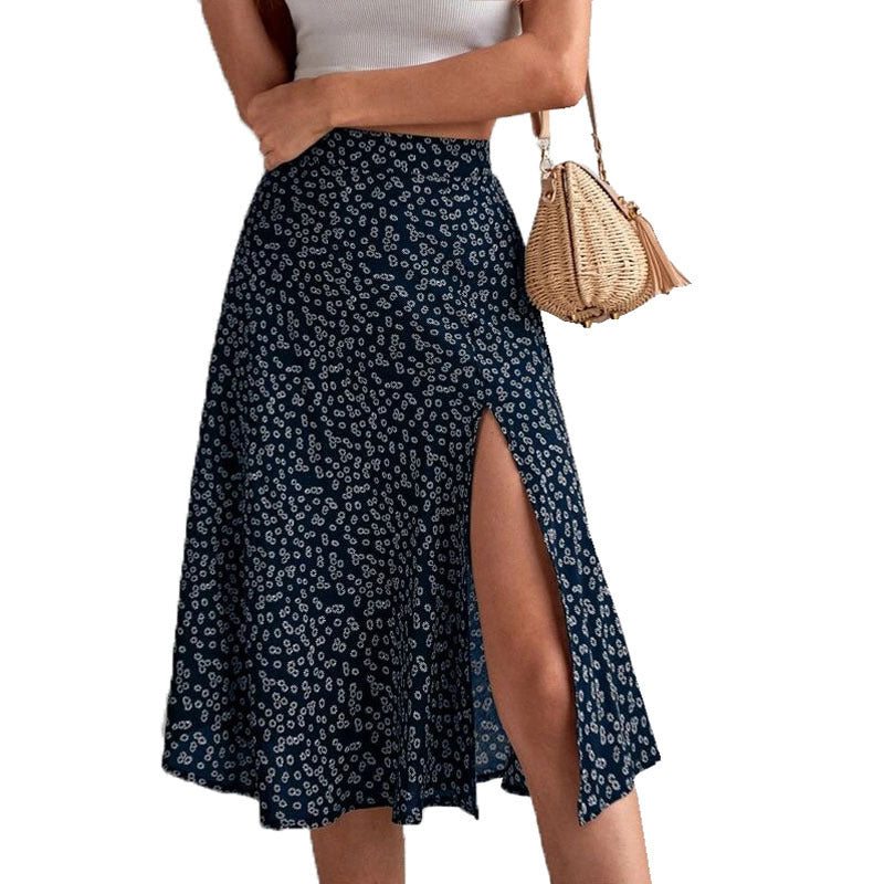 Damen Midi-Rock mit seitlichem Schlitz und verspieltem Blütendesign Stalluxe