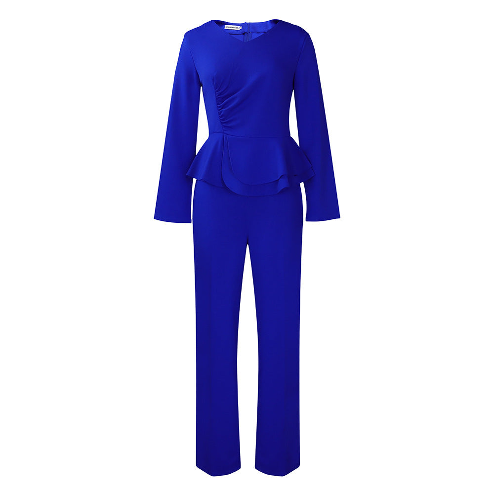 Damen Peplum Overall mit langen Ärmeln und elegantem V-Ausschnitt Stalluxe
