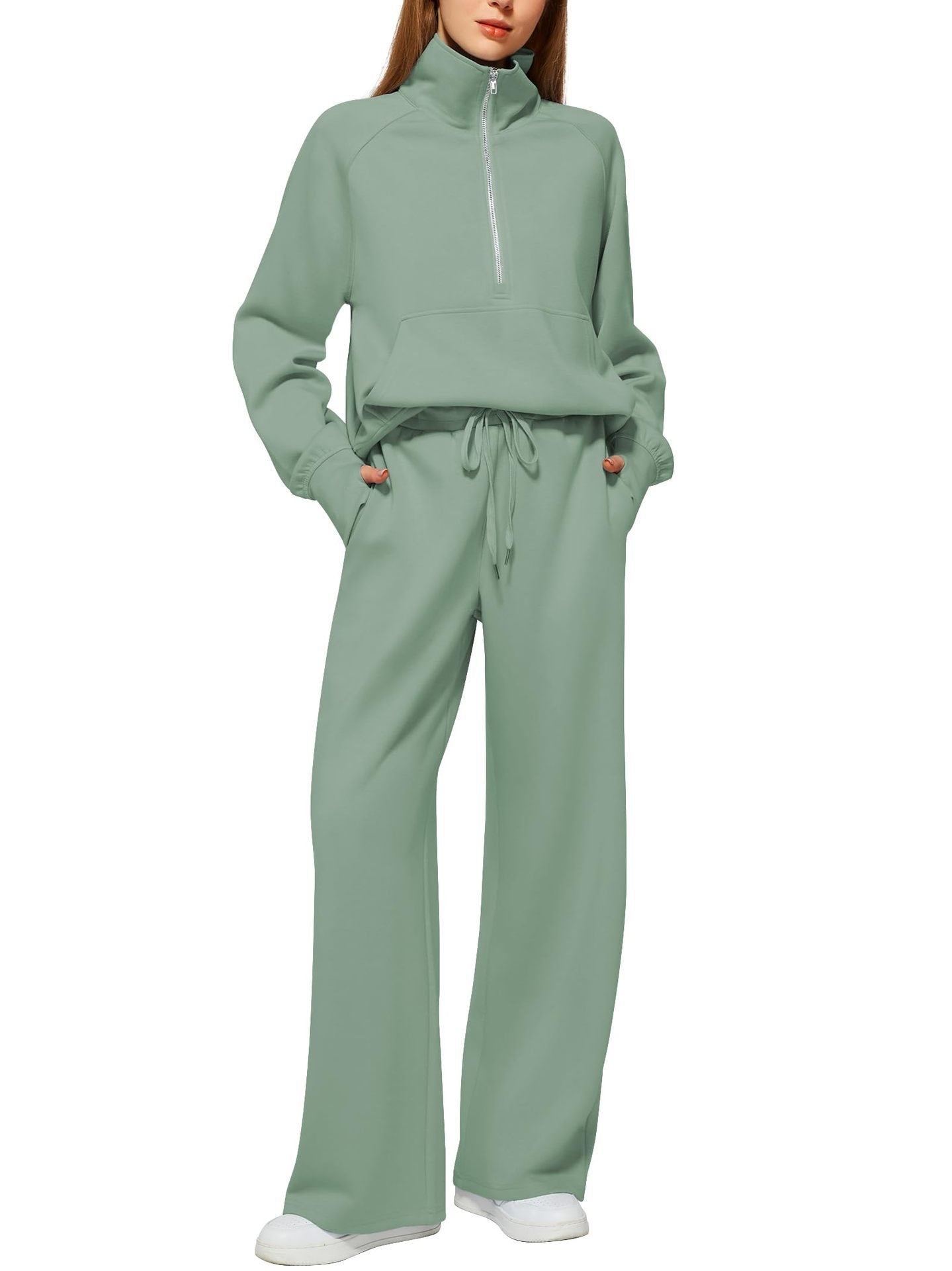 Damen Sportliches Fleece-Kombinationsset mit hohem Kragen und seitlichen Taschen Stalluxe