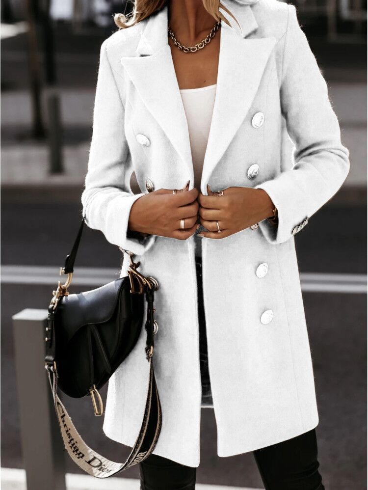 Damen Eleganter Wollmantel mit doppelter Knopfreihe und modernem Schnitt Stalluxe
