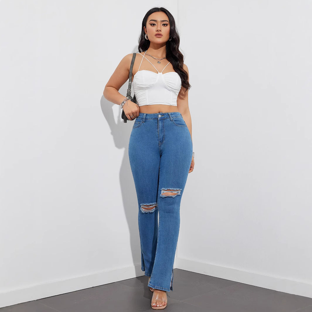 Damen High-Waist Destroyed Jeans im Bootcut-Stil Stalluxe