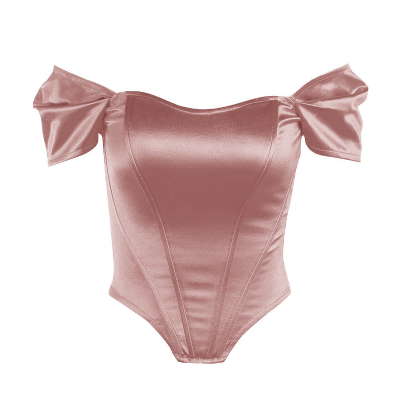 Damen Satin Off-Shoulder Korsett Bodysuit Stalluxe