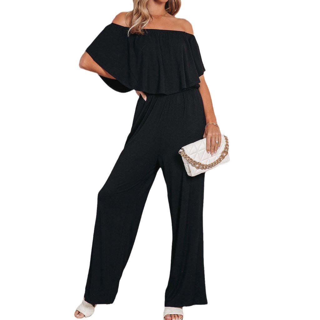 Damen Off-Shoulder Jumpsuit mit weichem Stoff und elastischem Bund Stalluxe