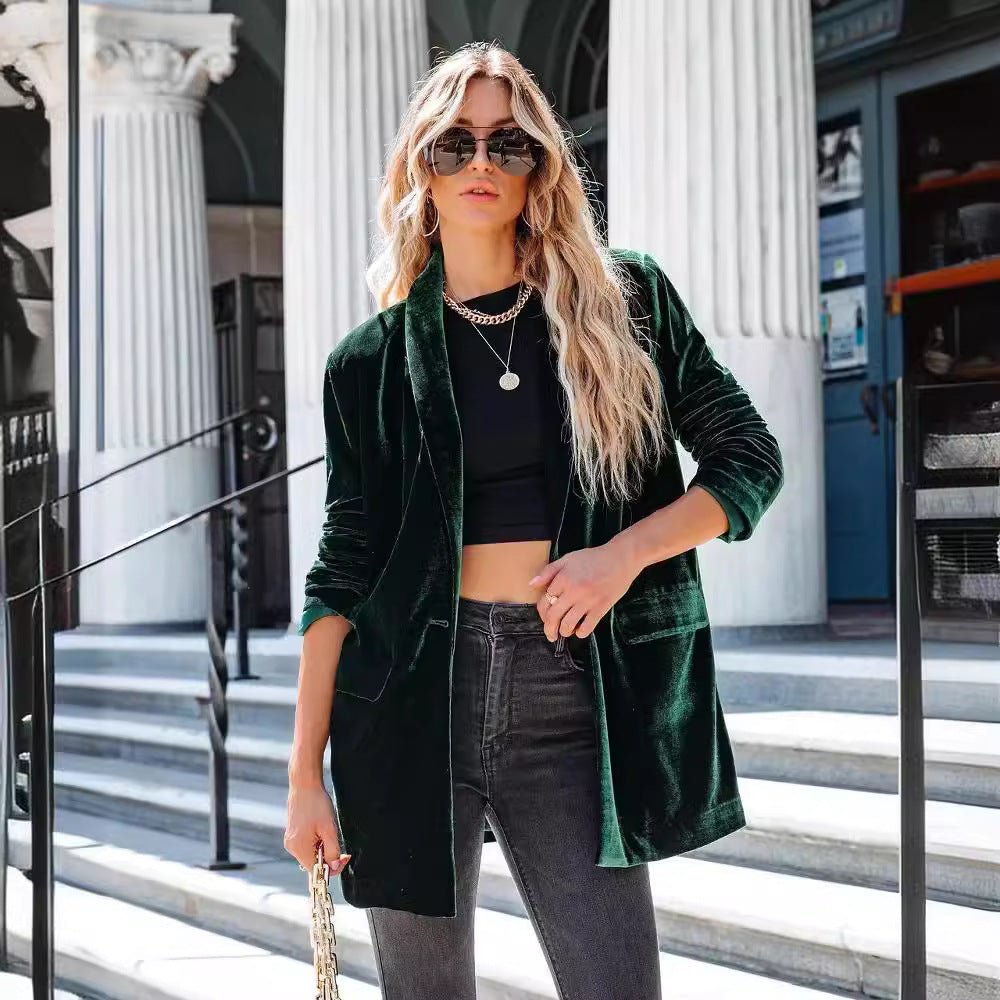 Damen Elegant geschnittener Velours-Blazer mit Taschen Stalluxe