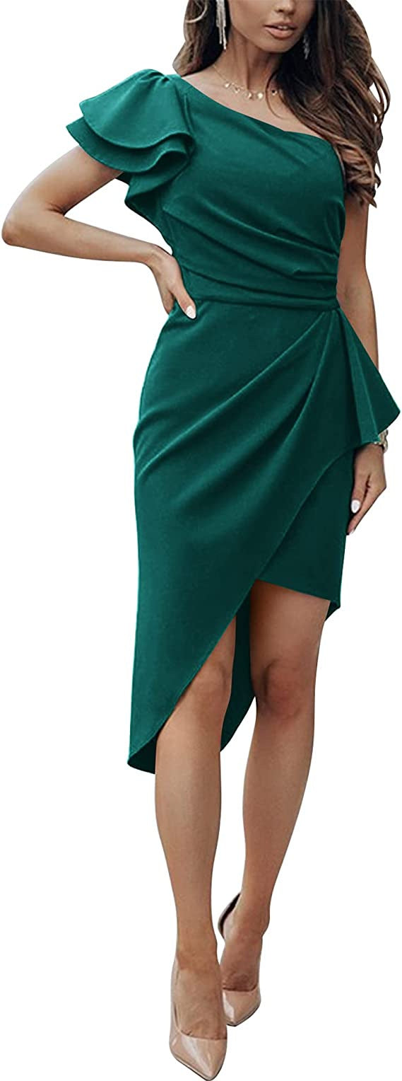 Damen Elegantes Wickelkleid mit asymmetrischem Saum und Rüschendetails Stalluxe