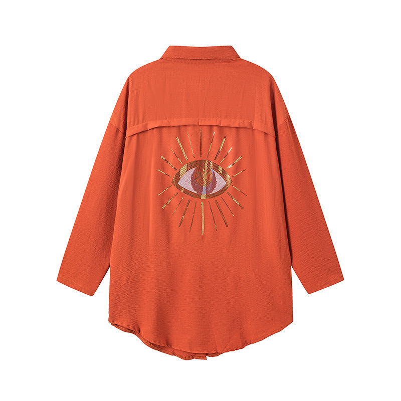 Damen Oversized Hemdbluse mit funkelndem Eye-Design Stalluxe