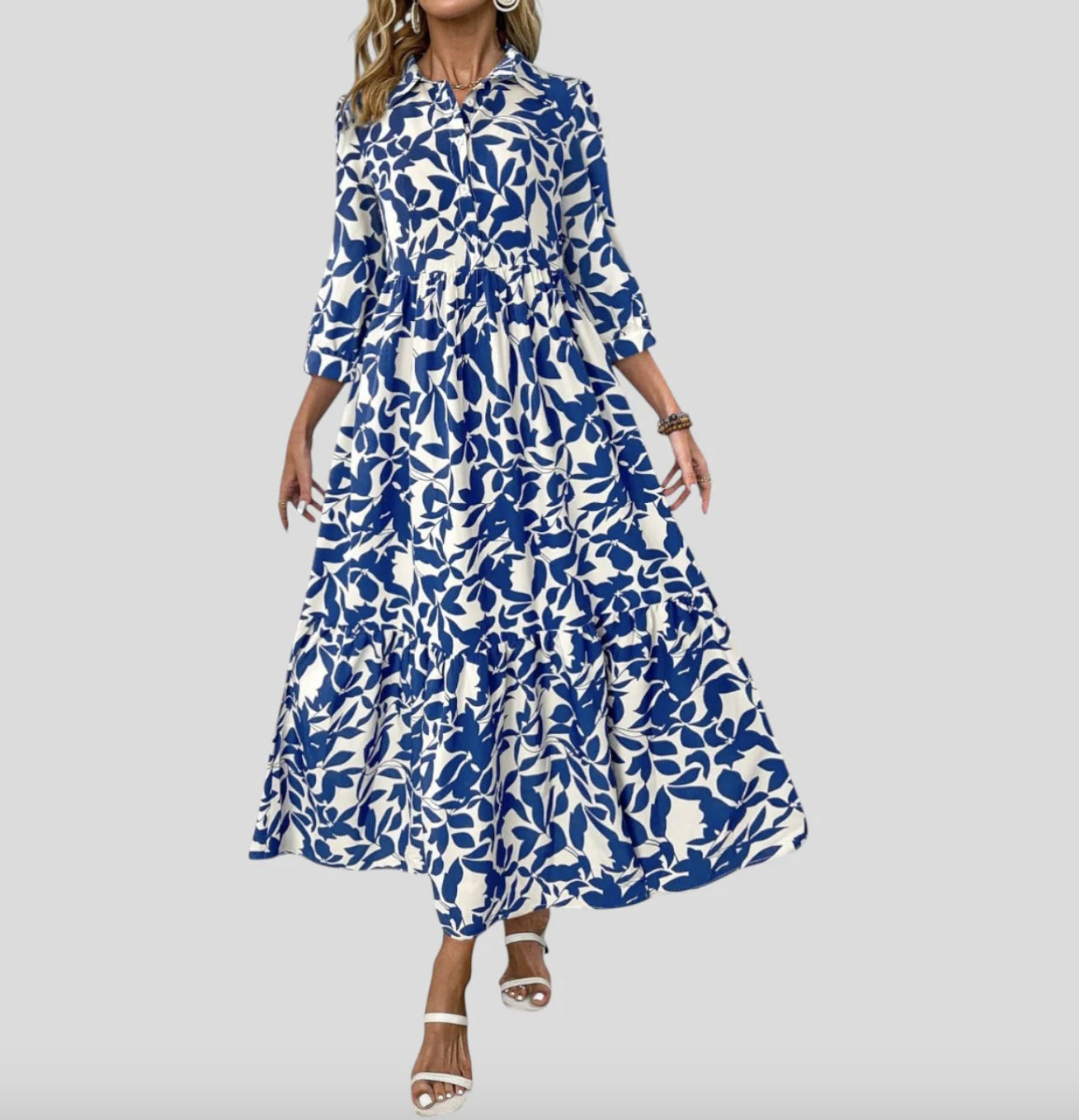 Damen Langarm Maxikleid mit modernen Streifenmuster und Taschen Stalluxe