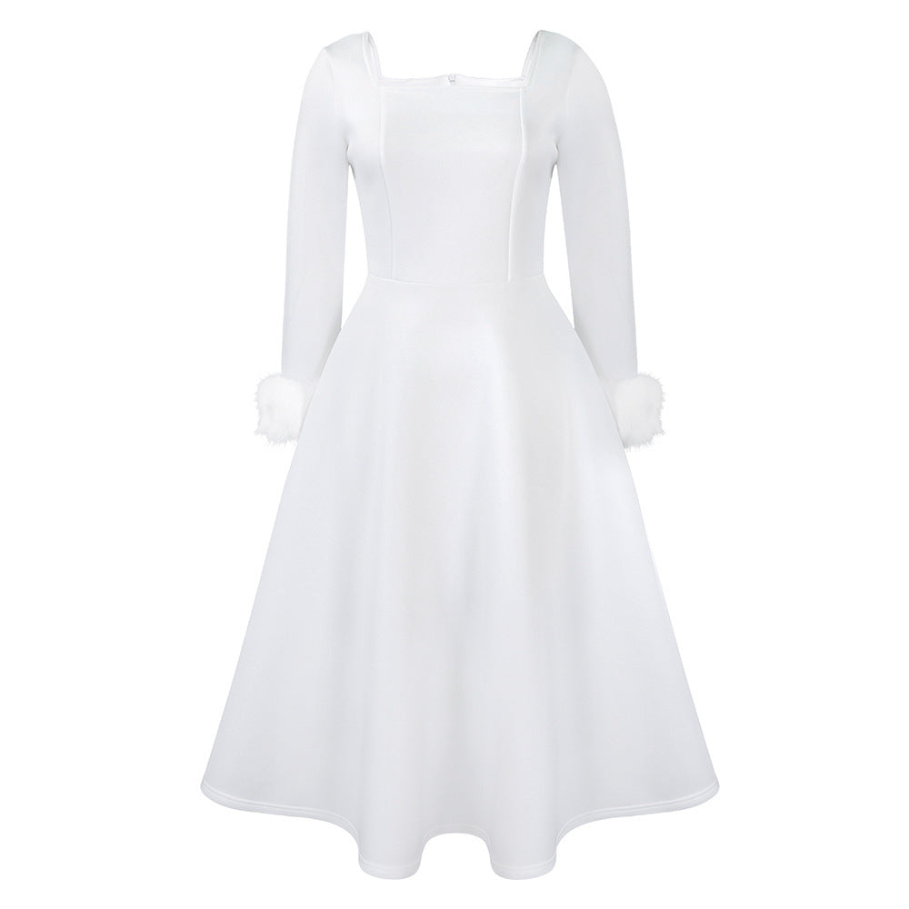 Damen Elegantes Kleid mit quadratischem Ausschnitt und farbenfrohen Fütterungsdetails Stalluxe
