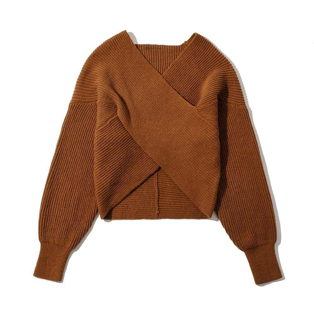 Damen Gemütlicher Strickpullover mit modernem Wickeldesign Stalluxe