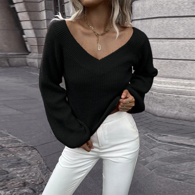 Damen Strickpullover mit V-Ausschnitt und weitem Ärmel Stalluxe