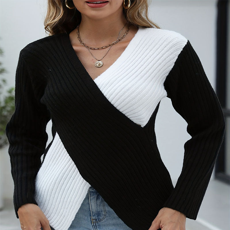 Damen asymmetrisches Strickoberteil mit eleganter V-Front Stalluxe
