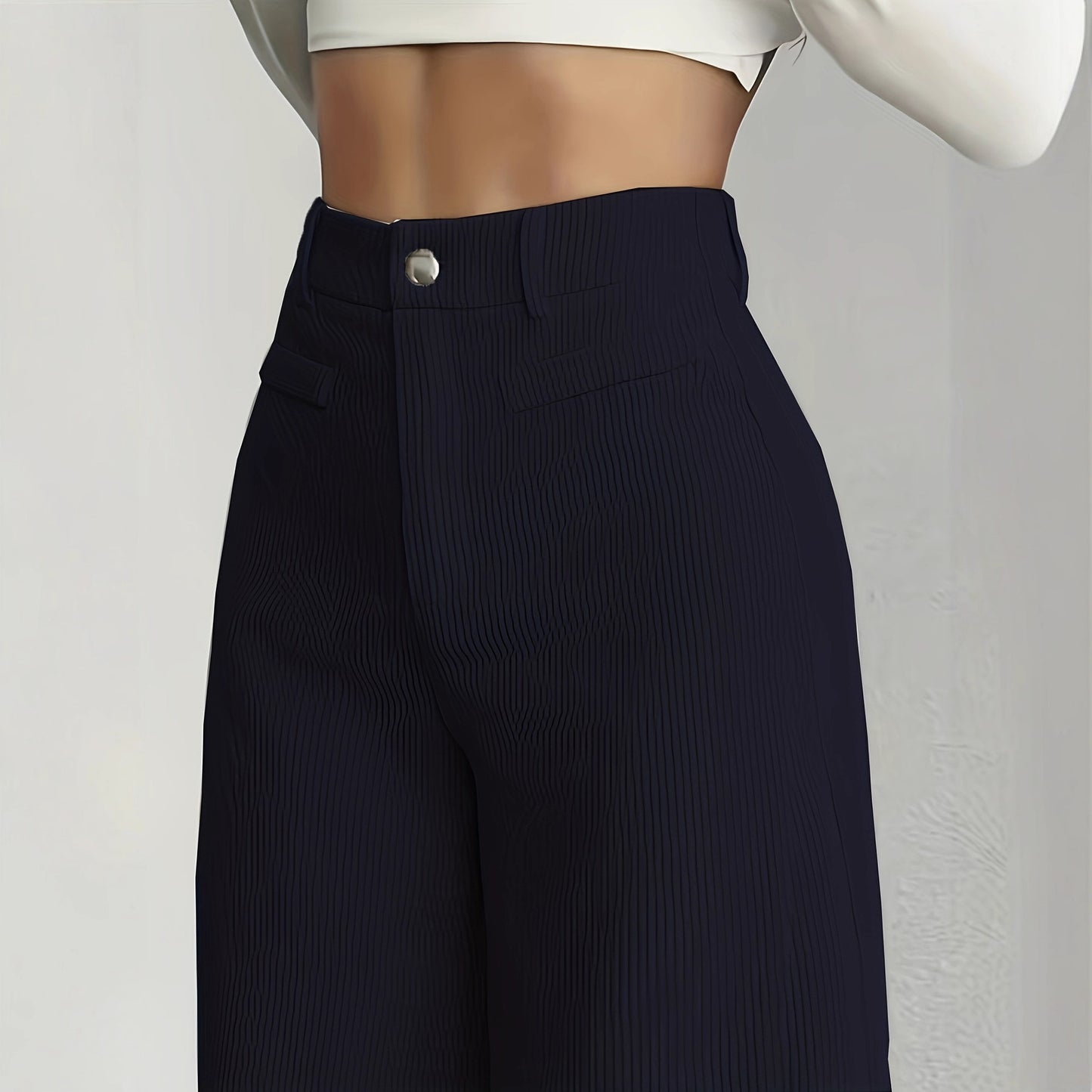 Damen Weitgeschnittene Cordhose mit hohem Bund und Taschen Stalluxe
