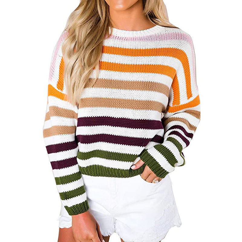 Damen Lockerer Strickpullover mit Streifenmuster Stalluxe
