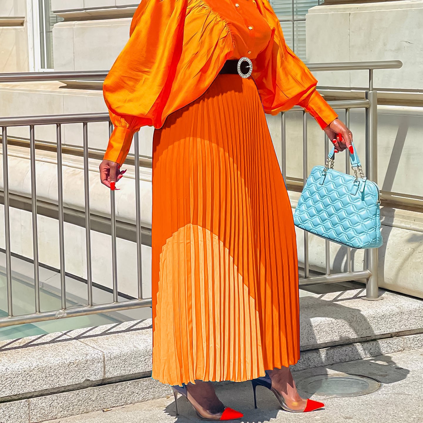 Damen Eleganter Plisseerock mit Gürtel und Farbverlauf Stalluxe