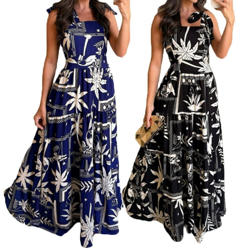 Damen Maxikleid mit floralen Mustern und voluminösem Rock Stalluxe