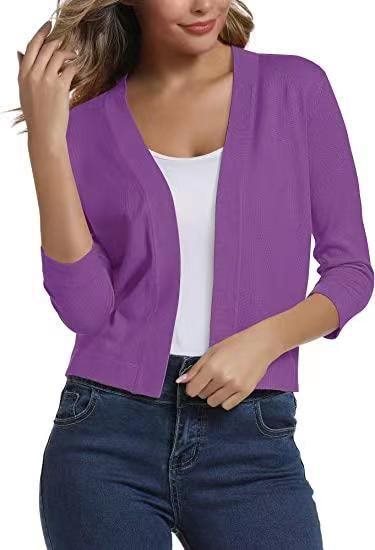 Damen lässige Strickjacke mit offenen Front und 3/4-Ärmeln Stalluxe