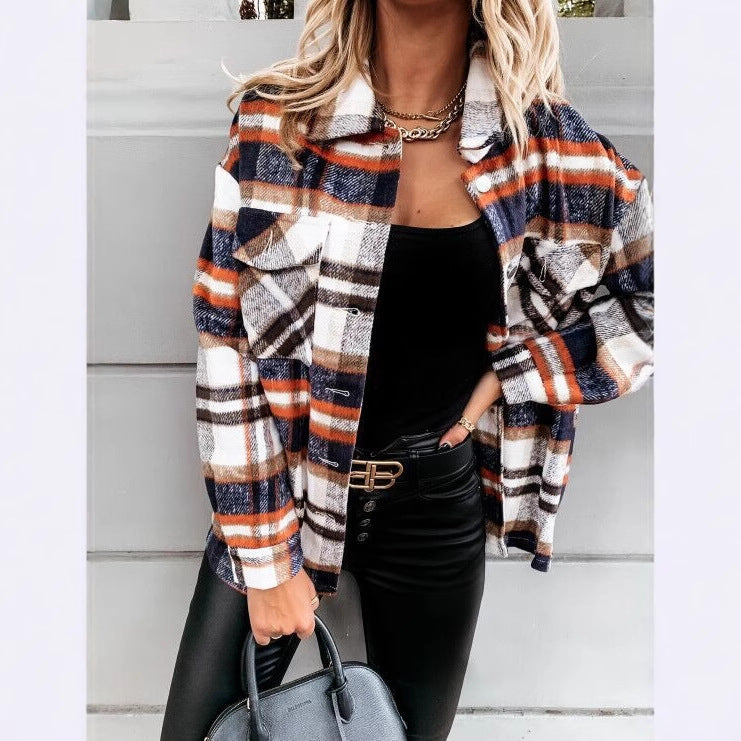 Damen Kariertes Overshirt mit Taschen und warmem Futter Stalluxe