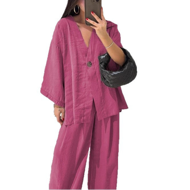 Damen lässiges Two-Piece Set mit oversized Schnitt und Knopfverschluss Stalluxe