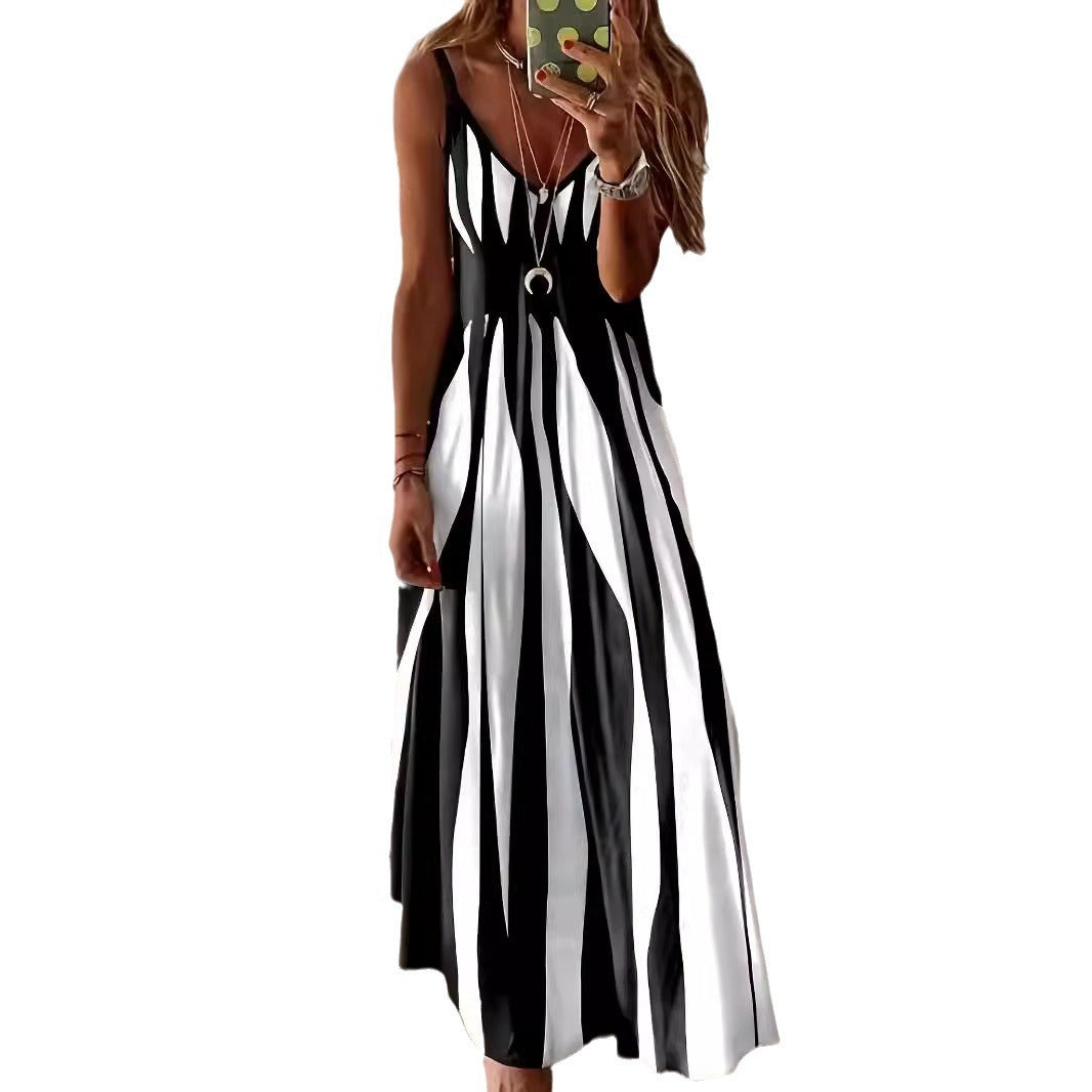 Damen Maxikleid mit modischem Streifenmuster und raffiniertem V-Ausschnitt Stalluxe