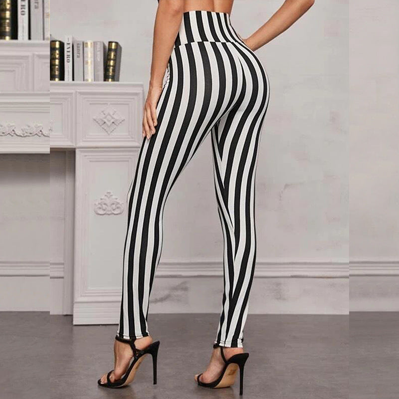 Damen Hochtaillierte Leggings mit grafischem Streifenmuster und figurformendem Schnitt Stalluxe