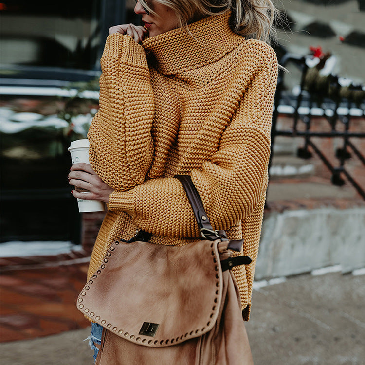 Damen Grobstrickpullover mit hohem Kragen und lässiger Passform Stalluxe
