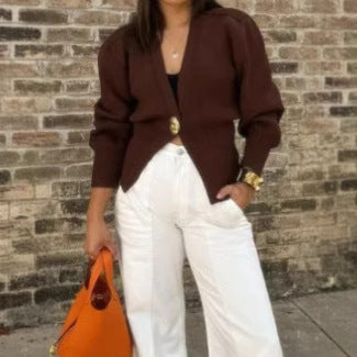 Damen Eleganter und lässiger Cardigan mit tiefem Ausschnitt und Schmuckknopf Stalluxe