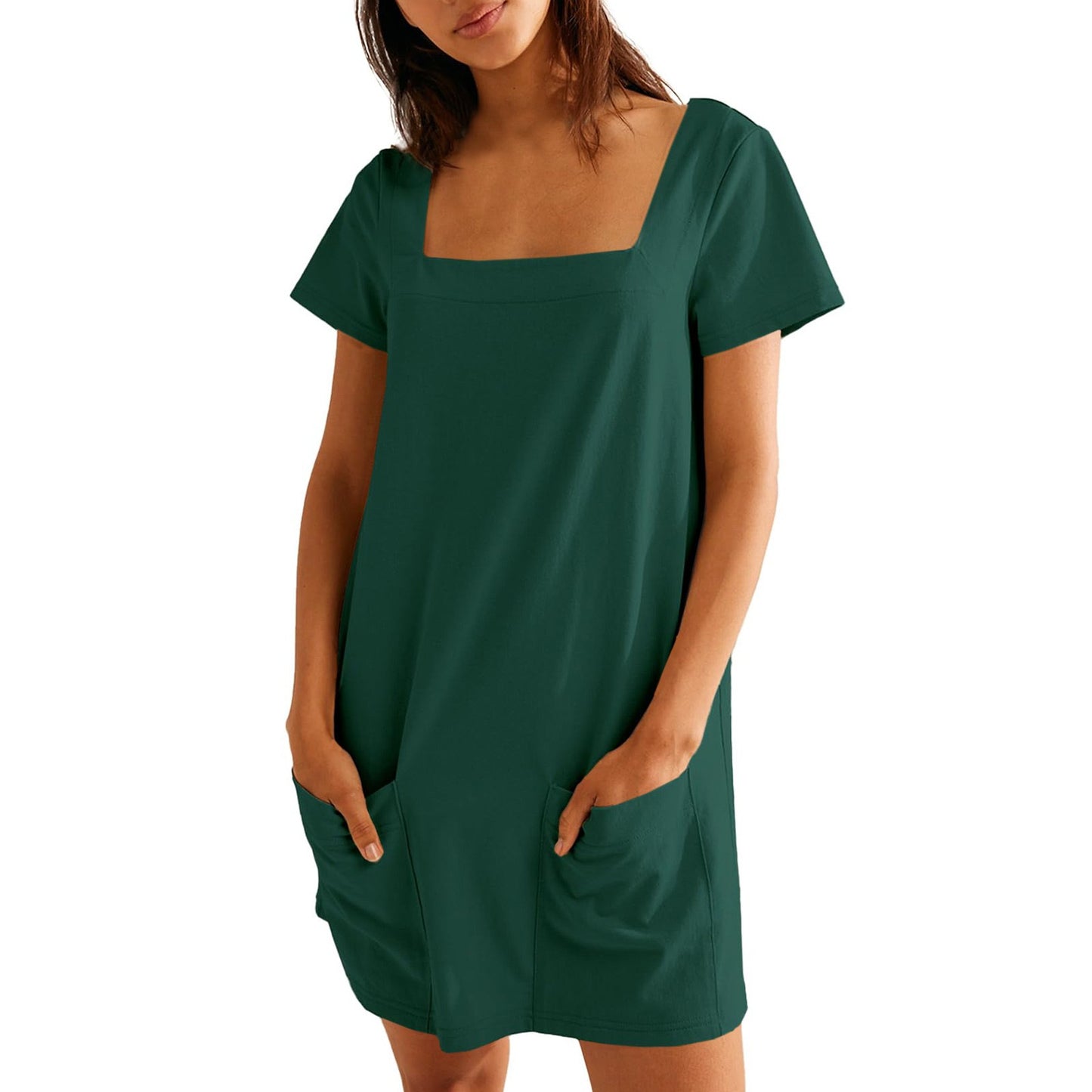 Damen lässiges Tunika-Kleid mit praktischen Taschen und Quadrat-Ausschnitt Stalluxe