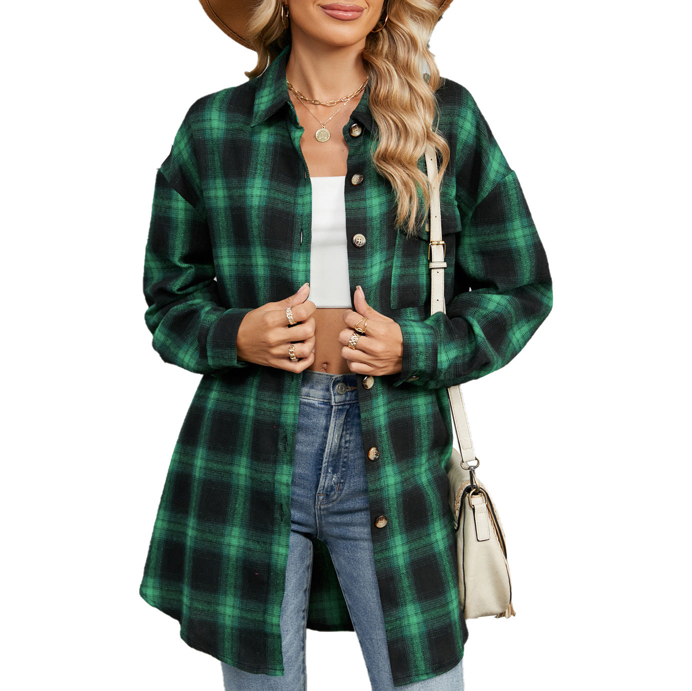 Damen Oversized Karobluse mit legerem Schnitt und Knopfdetails Stalluxe