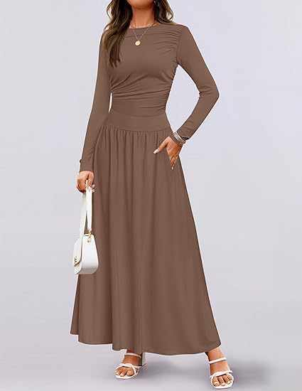 Damen Elegantes Maxikleid mit langen Ärmeln und praktischen Taschen Stalluxe
