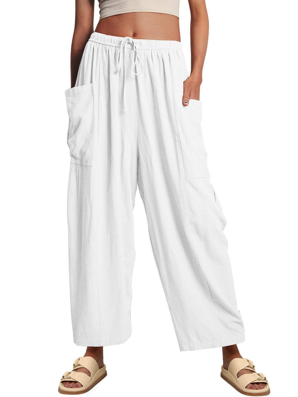 Damen bequeme Palazzo-Hose mit elastischem Bündchen und seitlichen Taschen Stalluxe