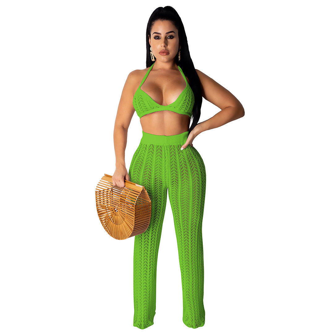 Damen Strick-Set mit hochgeschnittenem-Hosen und minimalistischen Top Stalluxe