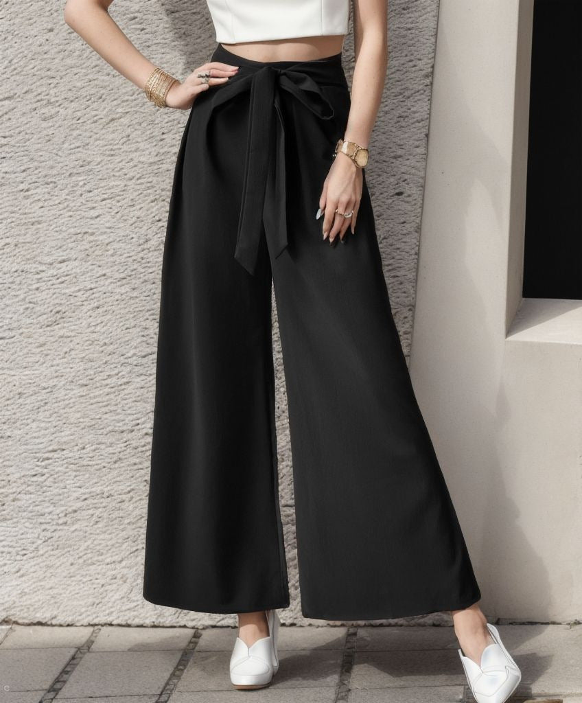 Damen Weite High-Waist-Hosen mit Bindegürtel Stalluxe
