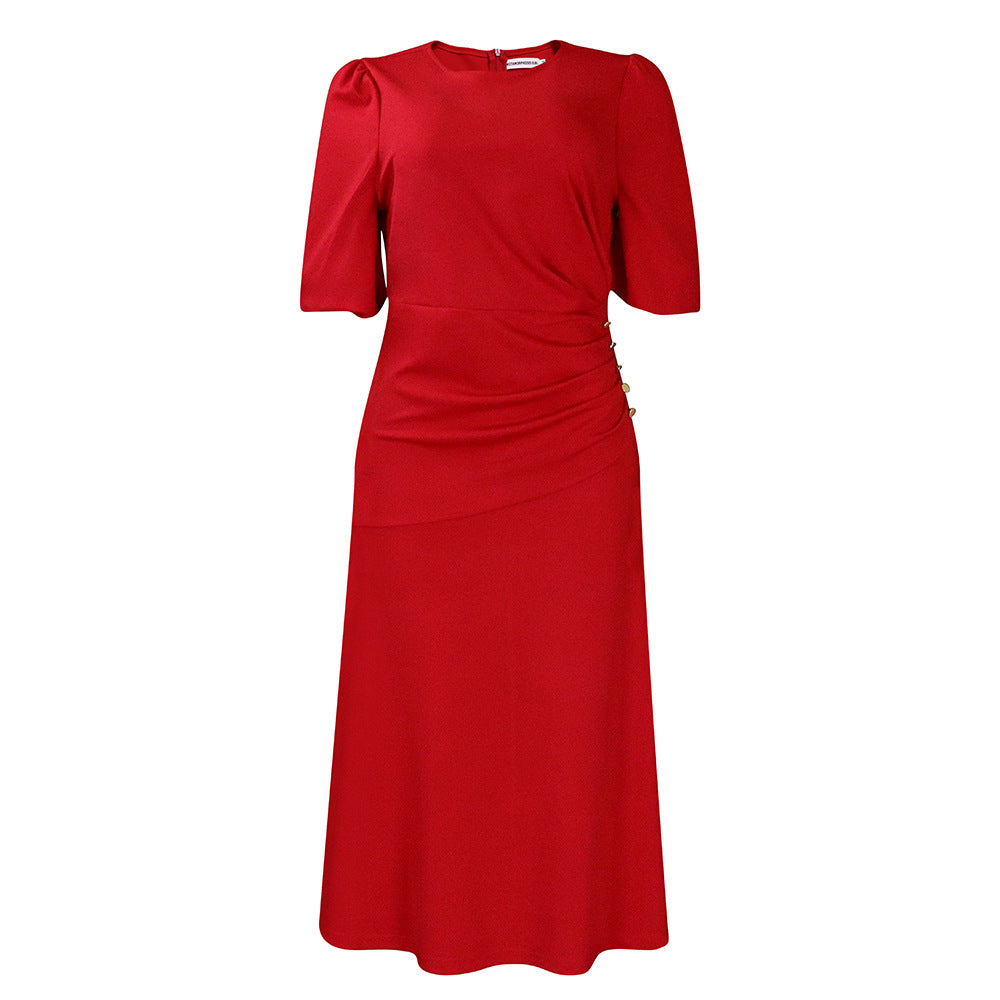 Damen Midi-Kleid mit eleganter Raffung und schwingendem Rock Stalluxe