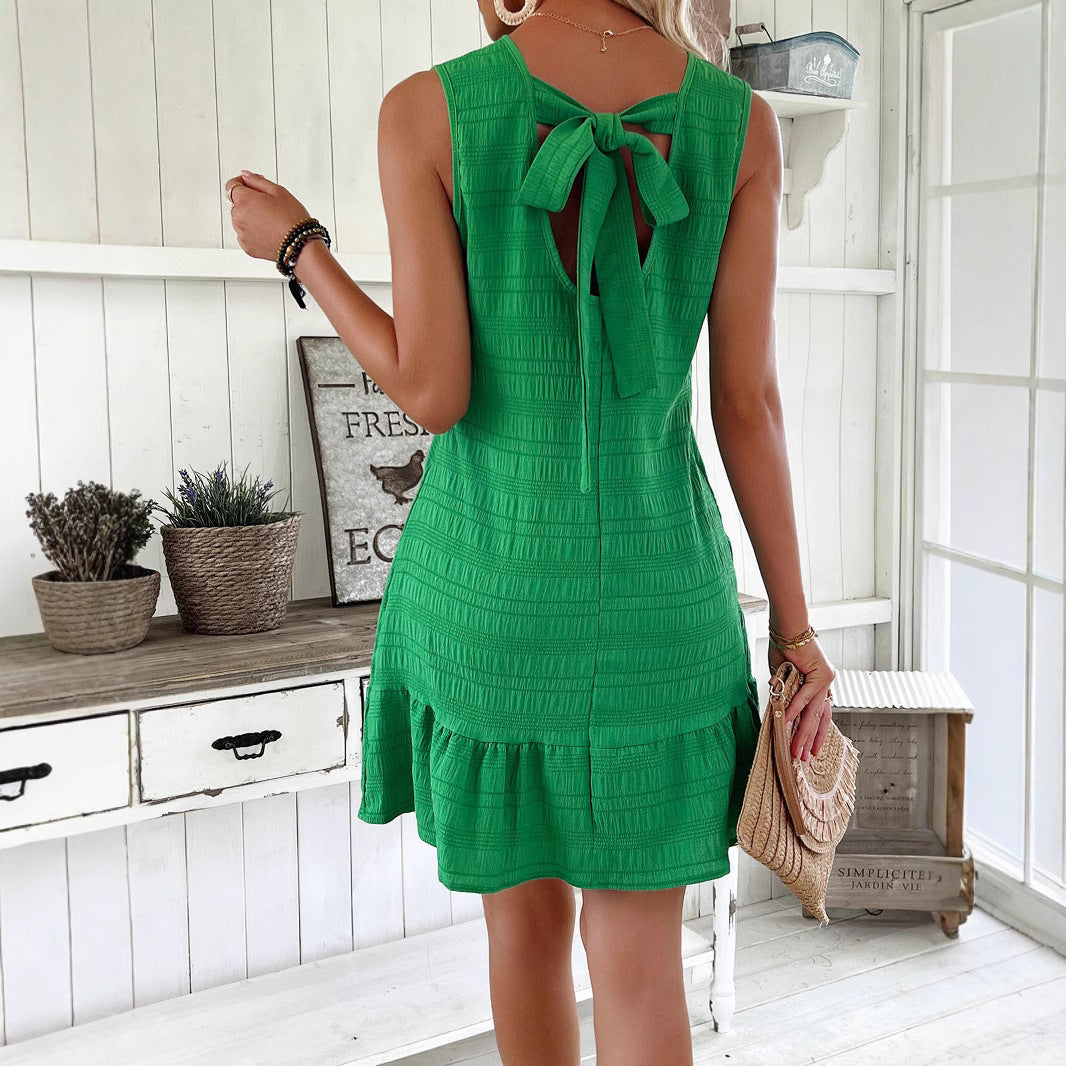 Damen lässiges Kurzkleid mit Rüschensaum und strukturierter Oberfläche Stalluxe