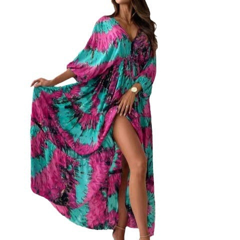 Damen Maxikleid mit floralem Design und hohem Schlitz Stalluxe