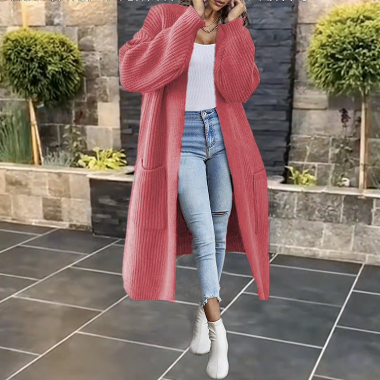 Damen Langer Strickmantel mit grober Rippenstruktur und praktischen Taschen Stalluxe