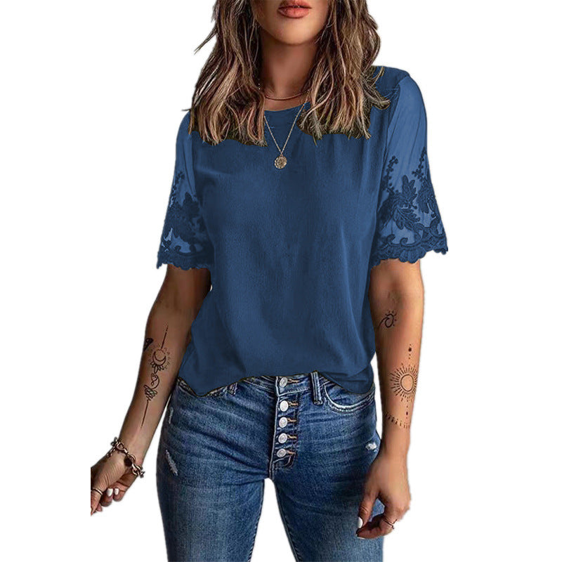 Damen Elegantes T-Shirt mit Spitze an den Ärmeln Stalluxe