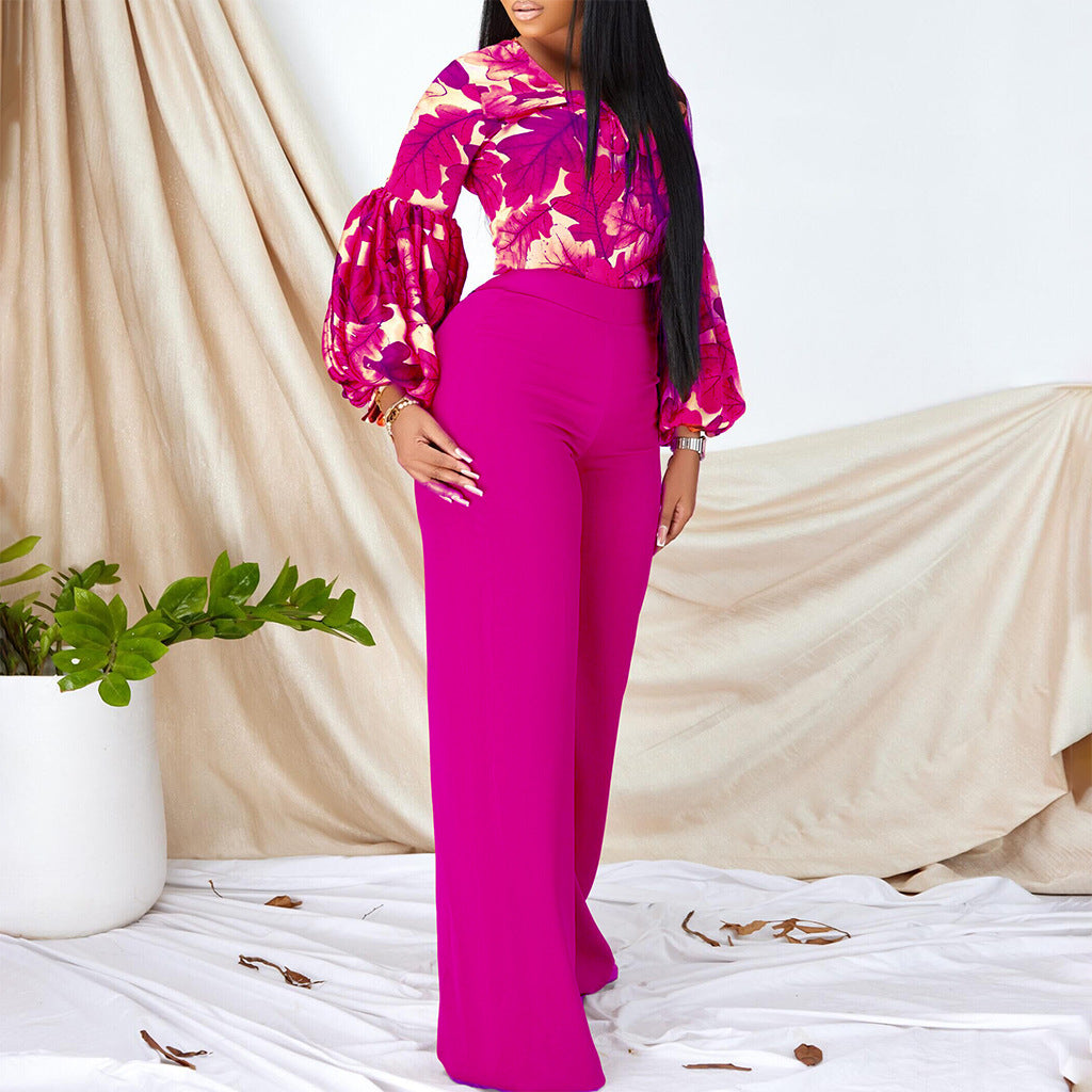 Damen Modischer Jumpsuit mit weit geschnittenen Beinen und auffälligem Blütenmuster Stalluxe