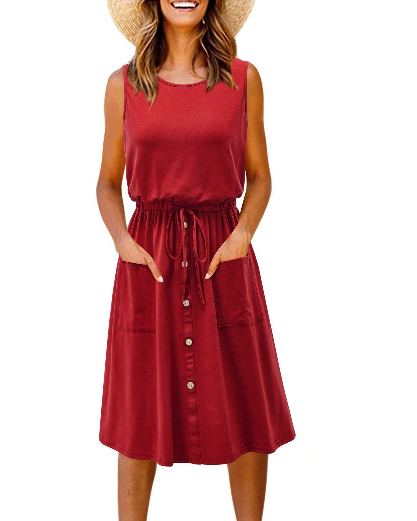 Damen Stilvolles Freizeitkleid mit Knopfdetail und praktischen Taschen Stalluxe