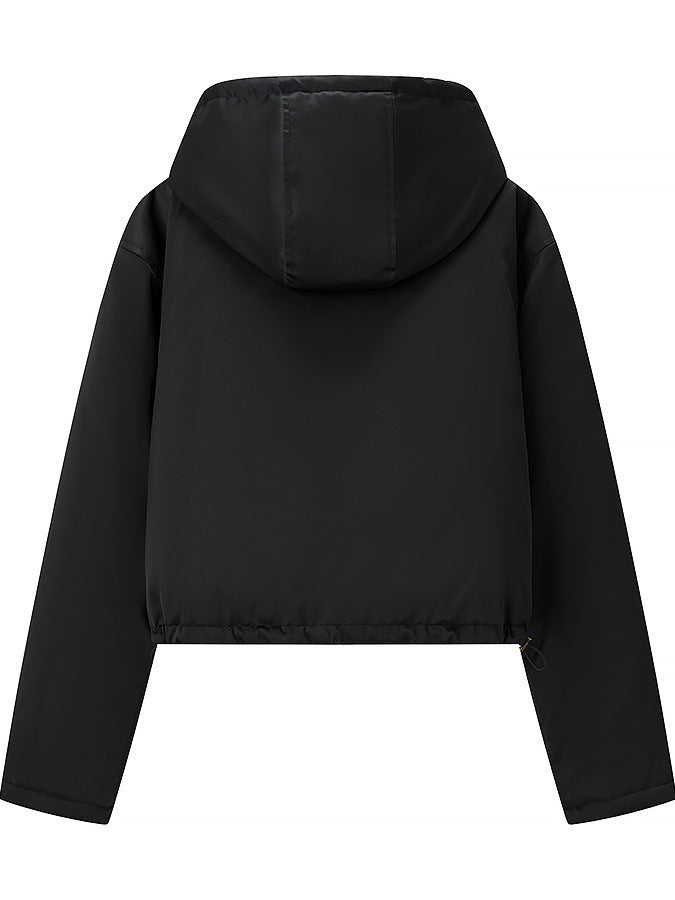 Damen stylische Übergangsjacke mit Kapuze und Druckknopfverschluss Stalluxe
