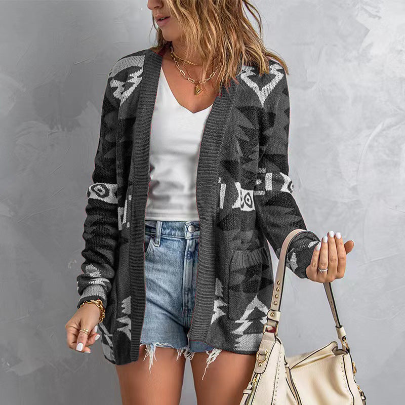 Damen Lange Strickjacke mit einzigartigem Muster Stalluxe