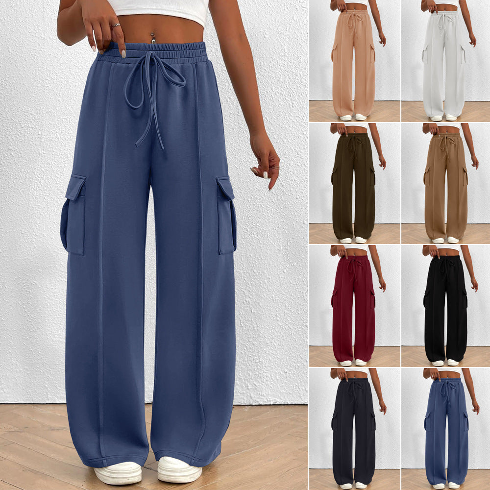 Damen weite Cargo-Hosen mit elastischem Bund und seitlichen Taschen Stalluxe