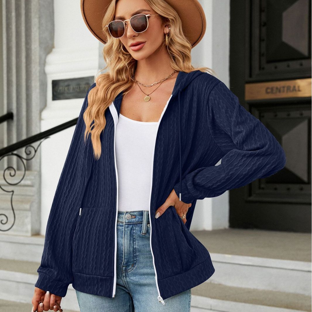 Damen lässige Strickjacke mit Textur und Kapuze Stalluxe