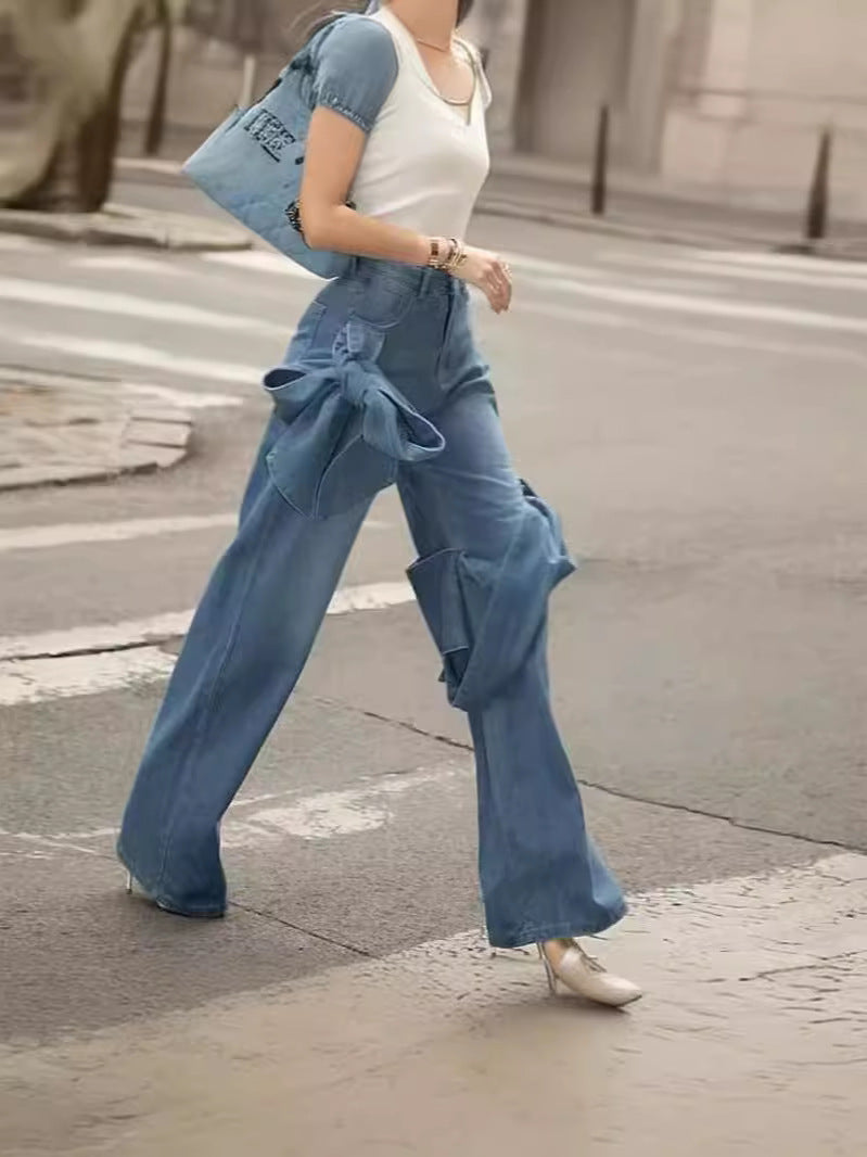 Damen modische und lässige Jeans mit seitlichen Bindebändern Stalluxe