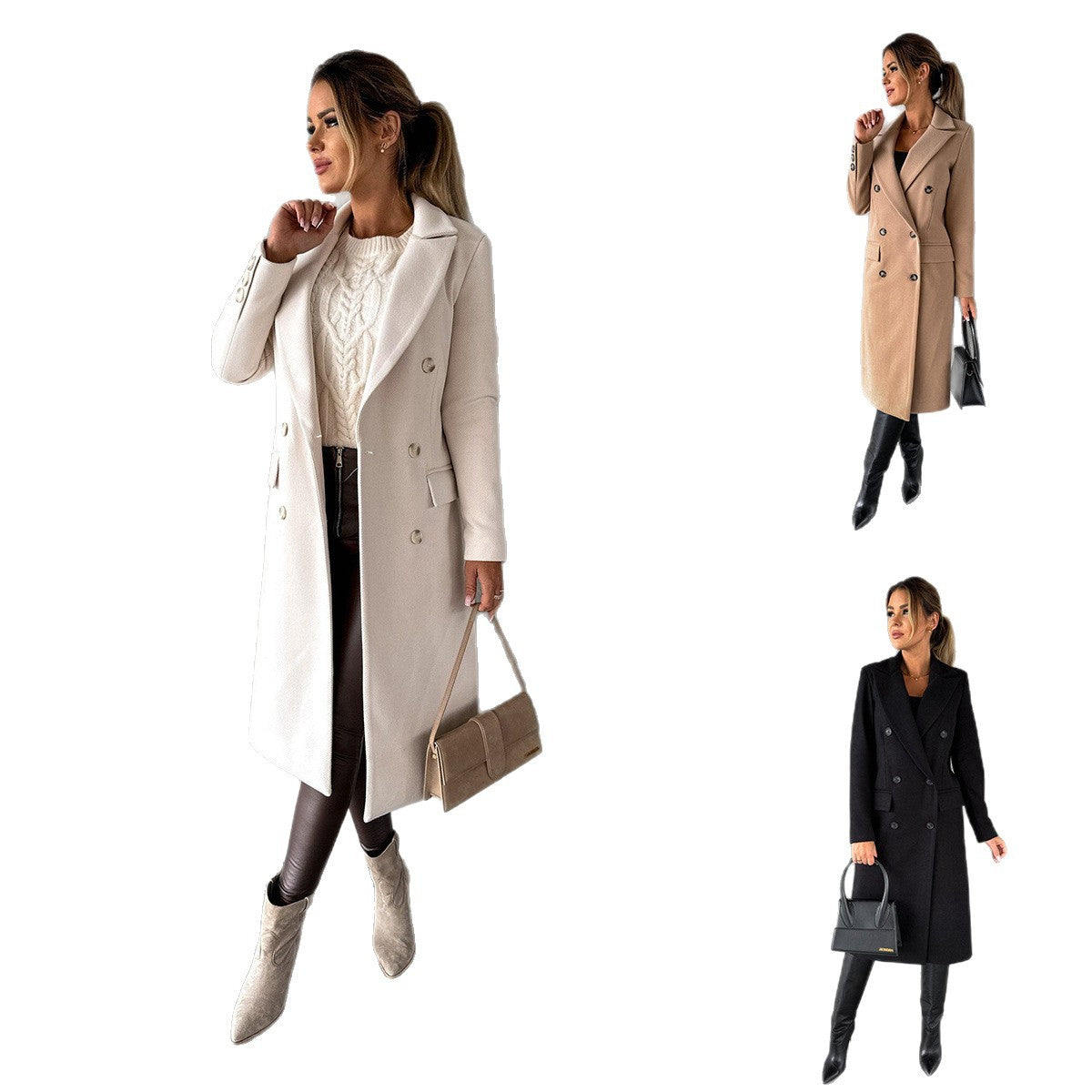 Damen eleganter doppelt gestreifter Mantel mit Knopfdetails Stalluxe