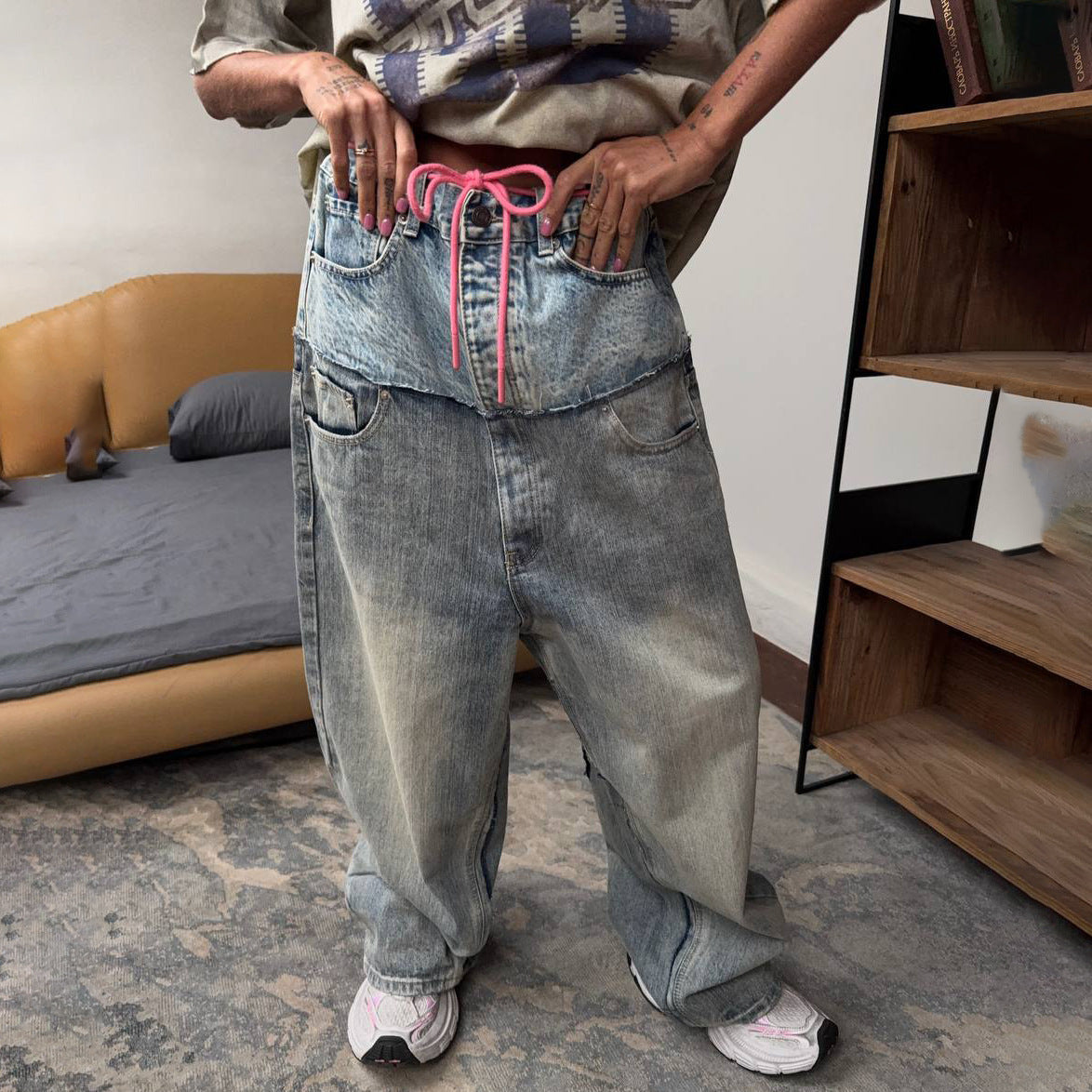 Damen Baggy Jeans mit innovativem Kordelzug Stalluxe